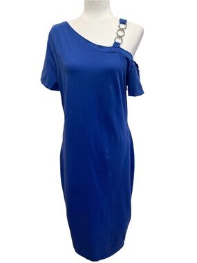 New York & Company Blue One Shoulder Maxi Dress Size XL